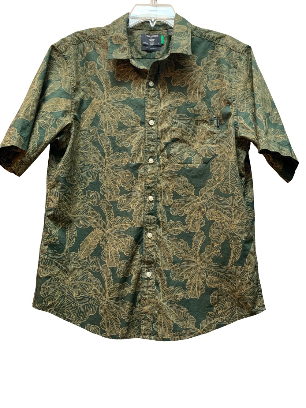 Dockers Green Short-Sleeve Tropical Print Button-Down Shirt